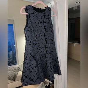 Alice + Olivia Fonda Blue and Black Floral Drop Waist Dress women’s 6